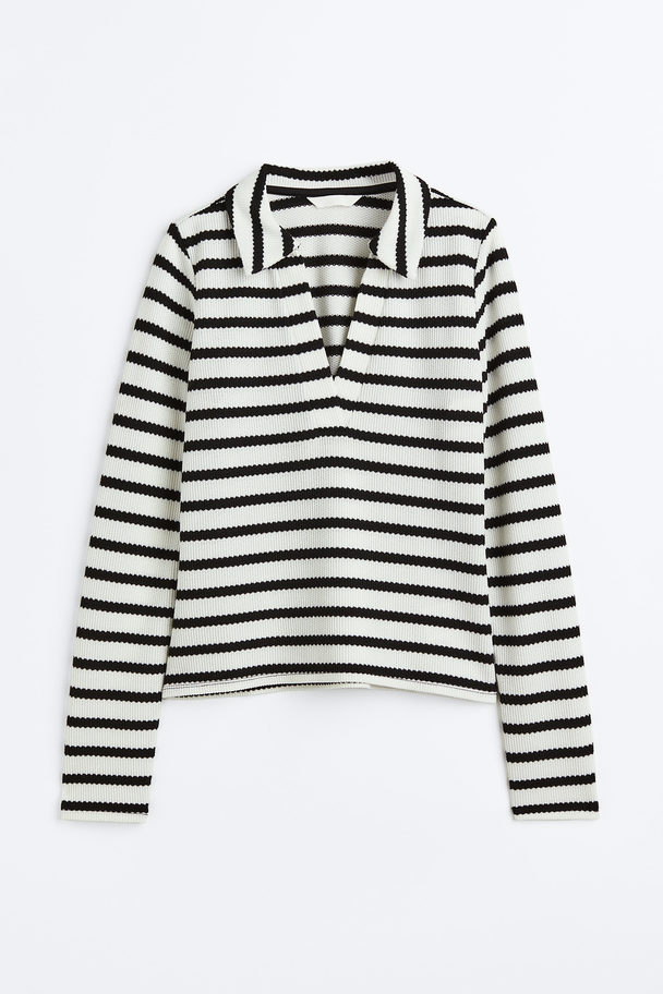 H&M Collared Jersey Top White/striped