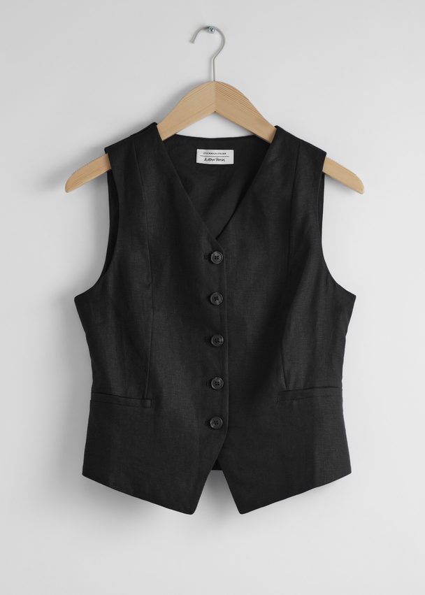 & Other Stories Tailored Linen Waistcoat Black