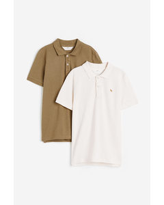 2-pack Polo Shirts Khaki Green/white