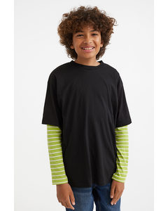 2-pack Cotton Jersey Tops Bright Green/black