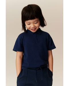 Feinstrick-Poloshirt mit Kurzarm Marineblau