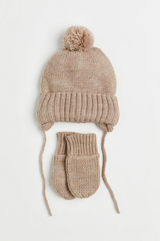 H&M Knitted 2-piece Set Beige Marl