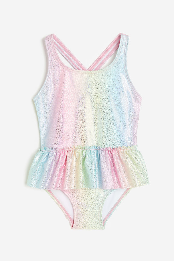 H&M Flounce-trimmed Swimsuit Light Pink/ombre