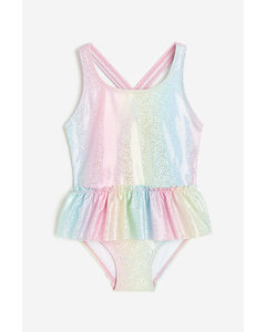 Flounce-trimmed Swimsuit Light Pink/ombre