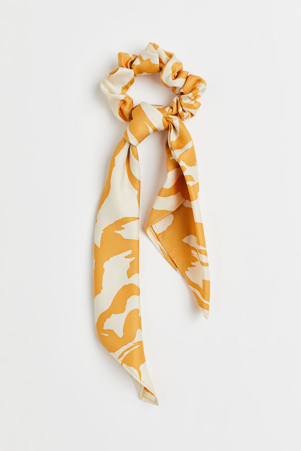 H&M Scarf-detail Scrunchie Yellow/patterned