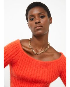 Off-shoulder Knit Top Orange