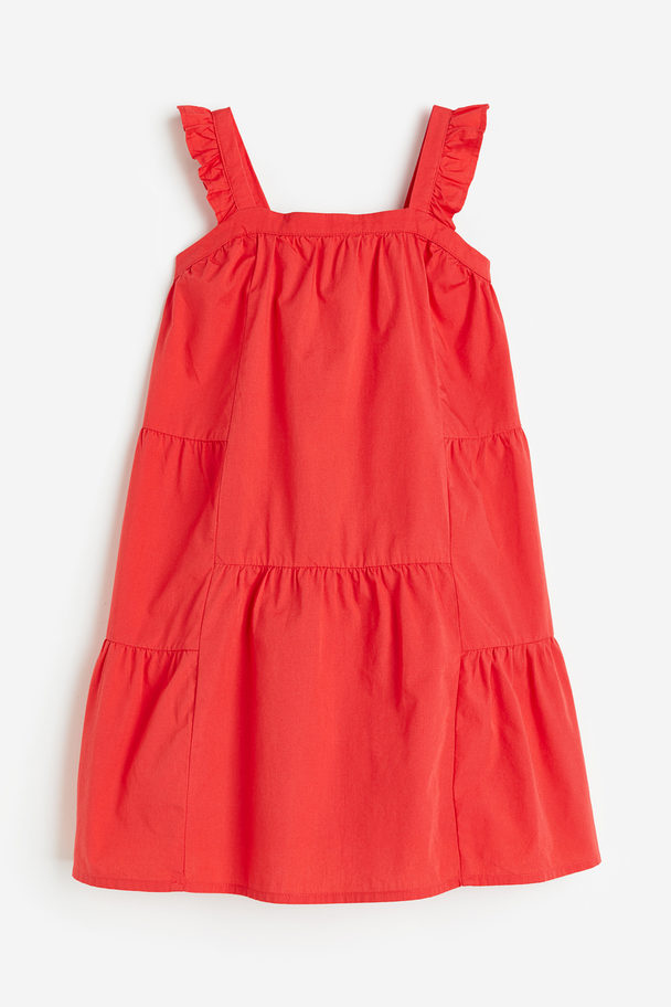 H&M Voluminous Cotton Dress Bright Red
