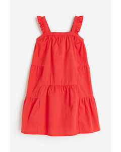 Voluminous Cotton Dress Bright Red