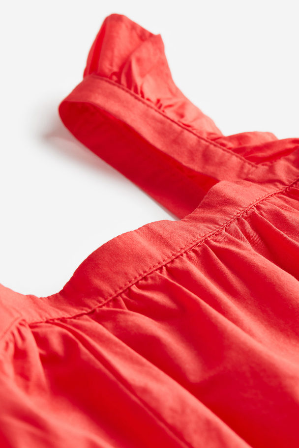 H&M Voluminous Cotton Dress Bright Red