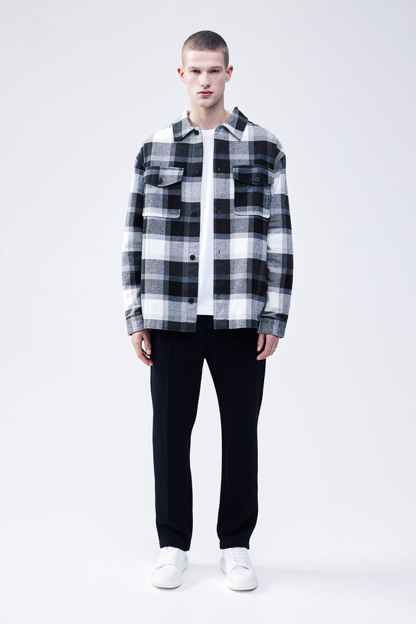 H&M Loose Fit Twill Overshirt Black/white Checked