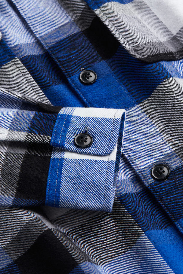 H&M Twill-Overshirt in Loose Fit Blau/Kariert