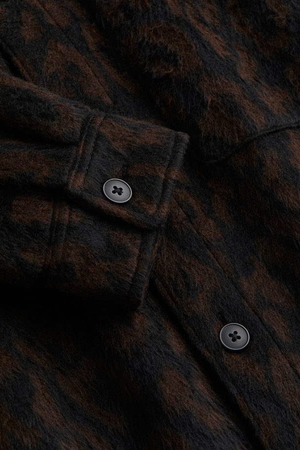 H&M Overshirt Van Wolmix - Oversized Fit Bruin/luipaarddessin