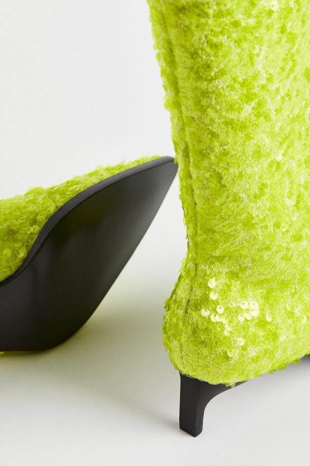 H&M Sequined Heeled Ankle Boots Neon Yellow