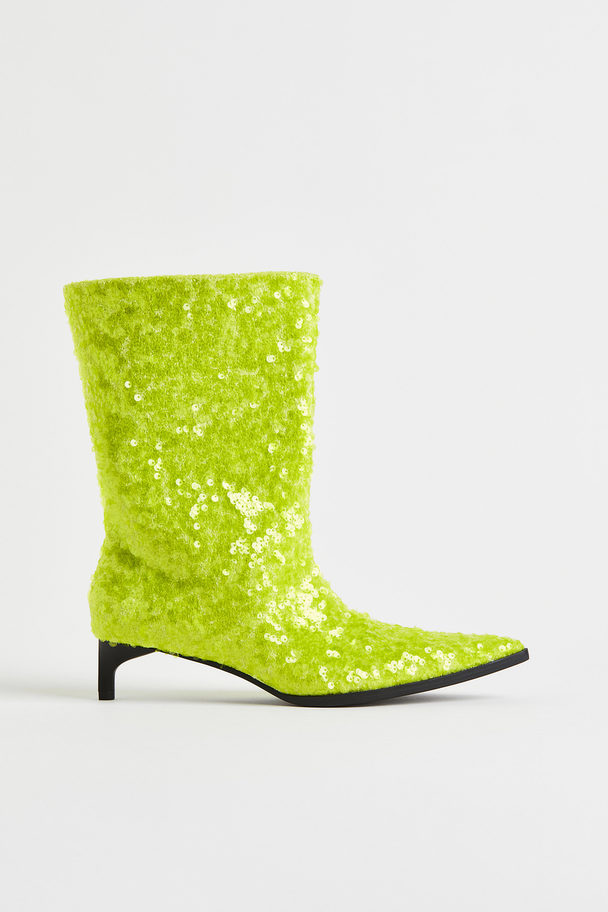 H&M Sequined Heeled Ankle Boots Neon Yellow