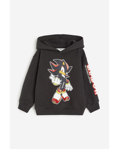 Hoodie Med Tryk Sort/sonic The Hedgehog