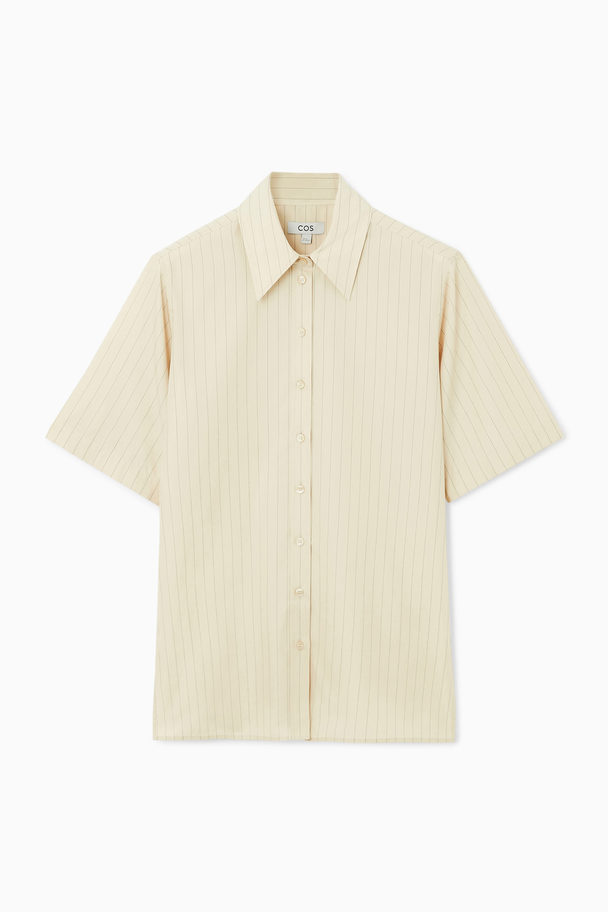 COS Short-sleeved Tunic Shirt Beige / Pinstriped