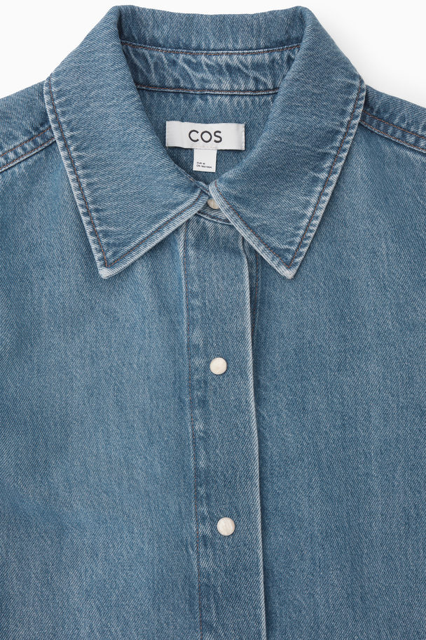 COS Kort Skjortekjole I Oversized Denim Blå