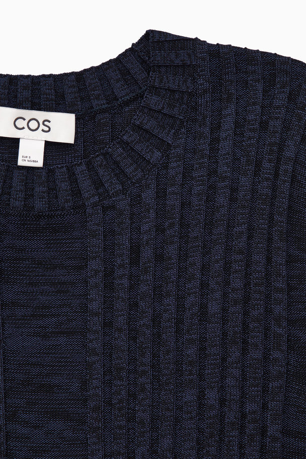 COS Flared-sleeve Ribbed-panel Top Navy Mélange