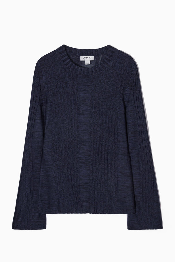 COS Flared-sleeve Ribbed-panel Top Navy Mélange