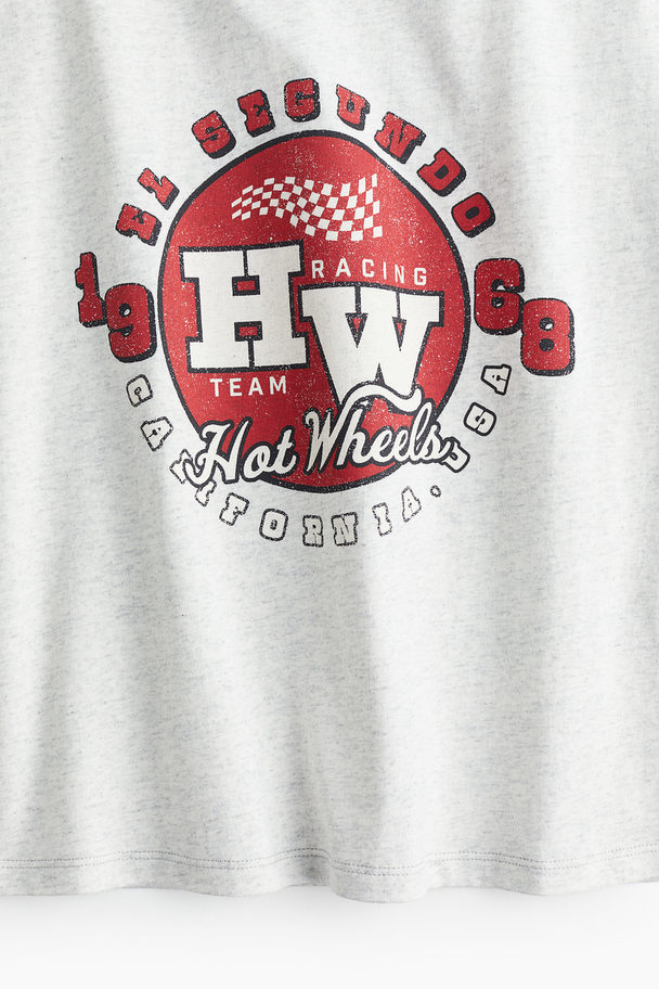 H&M T-shirt Med Trykk Lys Gråmelert/hot Wheels