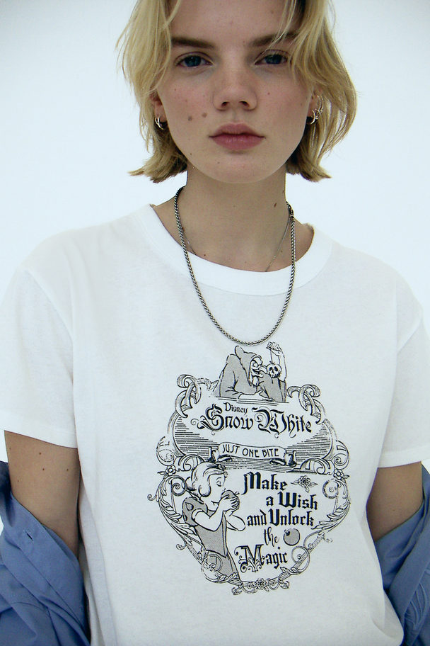H&M T-shirt Med Tryk Creme/snehvide
