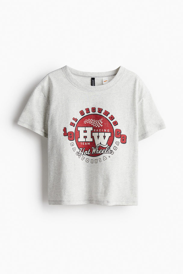 H&M T-Shirt mit Print Hellgraumeliert/Hot Wheels