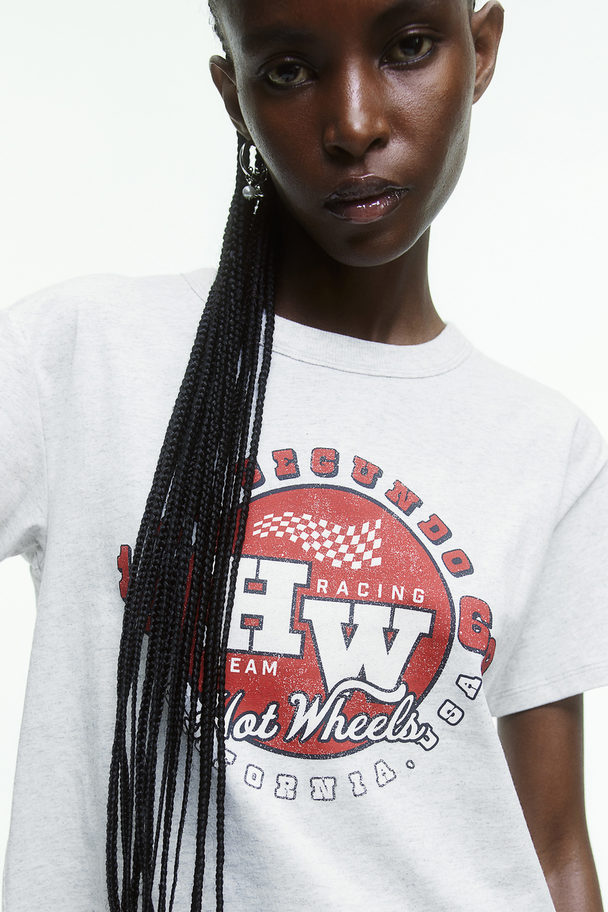 H&M T-shirt Med Tryk Lysegråmeleret/hot Wheels