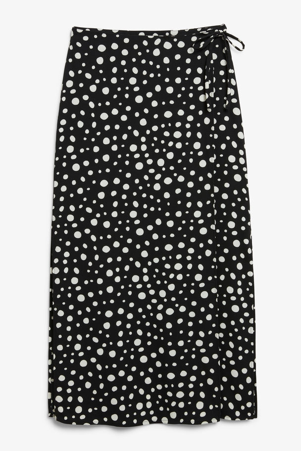 Monki Long Skirt With Tie Waist Black With White Dots