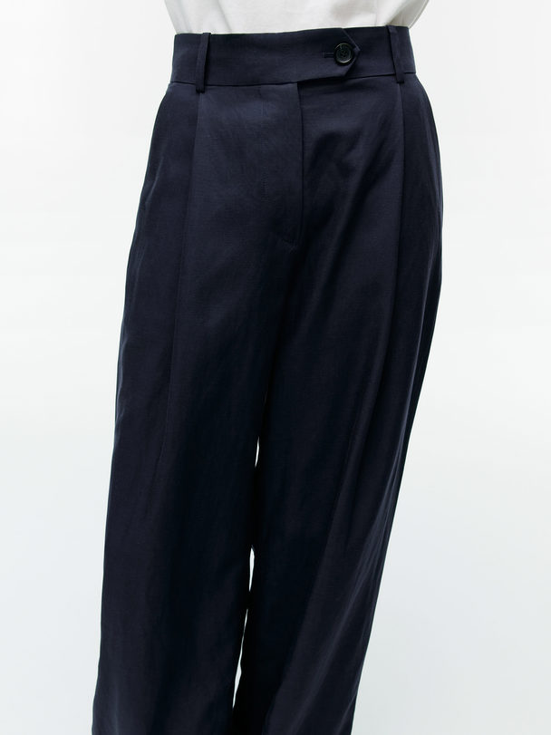 ARKET Lyocell Linen Trousers Dark Blue