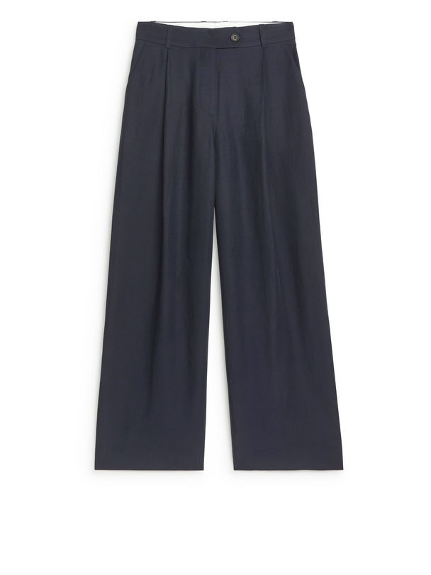 ARKET Lyocell Linen Trousers Dark Blue