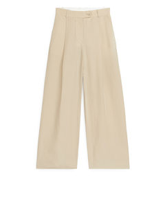 Broek Van Lyocell En Linnen Beige