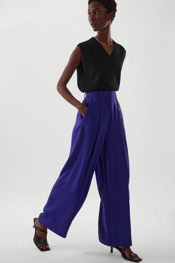 COS High-waisted Pleated Trousers Bright Blue