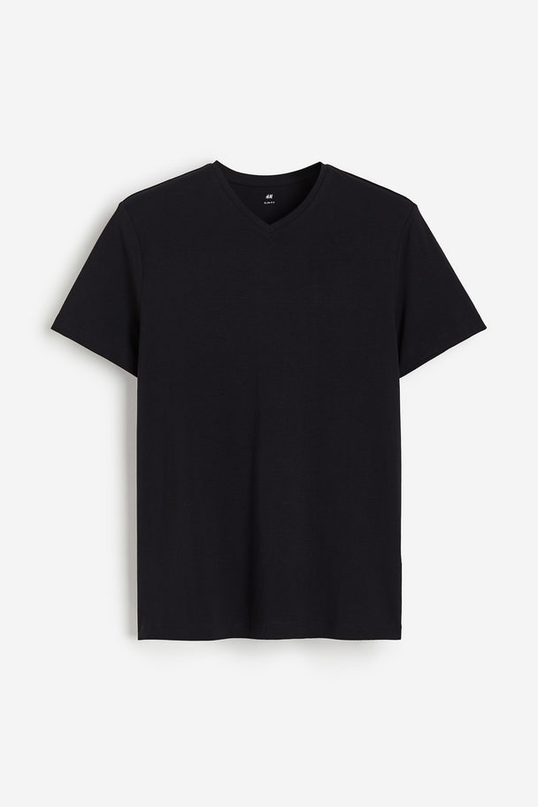 H&M 5er-Pack T-Shirts mit V-Ausschnitt in Slim Fit Schwarz/Weiß