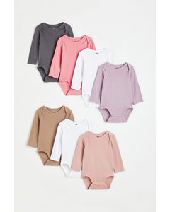 7-pack Long-sleeved Bodysuits Light Pink/dark Grey/white