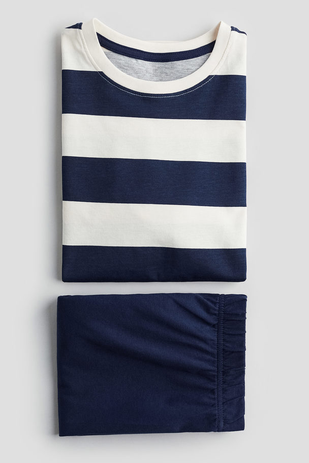 H&M Pyjama aus Baumwolljersey Marineblau/Gestreift