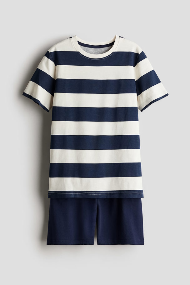 H&M Cotton Jersey Pyjamas Navy Blue/striped