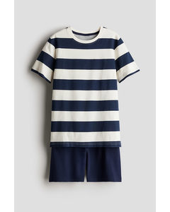 Pyjama aus Baumwolljersey Marineblau/Gestreift