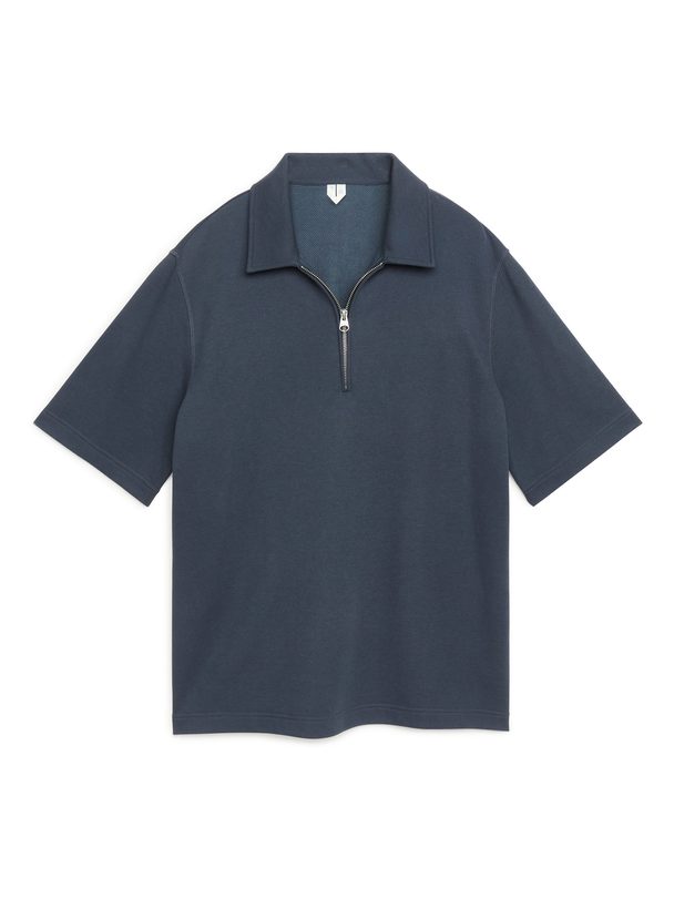 Arket Zipped Polo Shirt Dark Blue