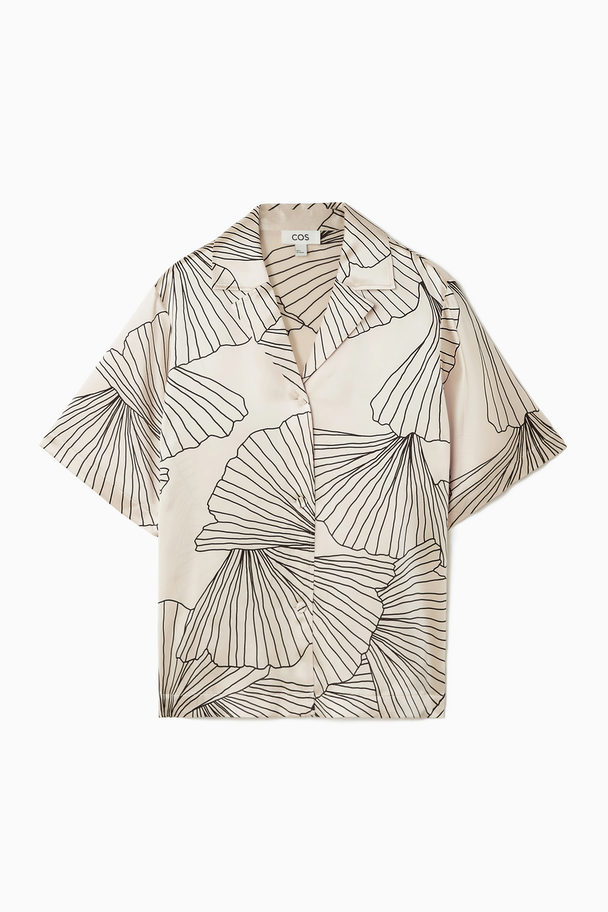 COS Printed Silk Short-sleeved Shirt Cream / Floral