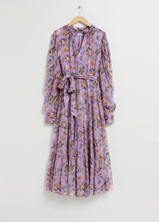 & Other Stories Tiered Ruffle Dress Mauve Floral Print