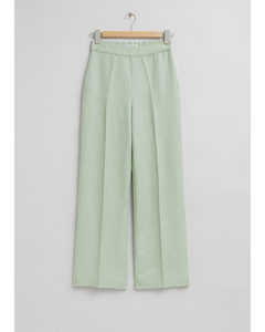 Wide Linen-blend Trousers Light Green