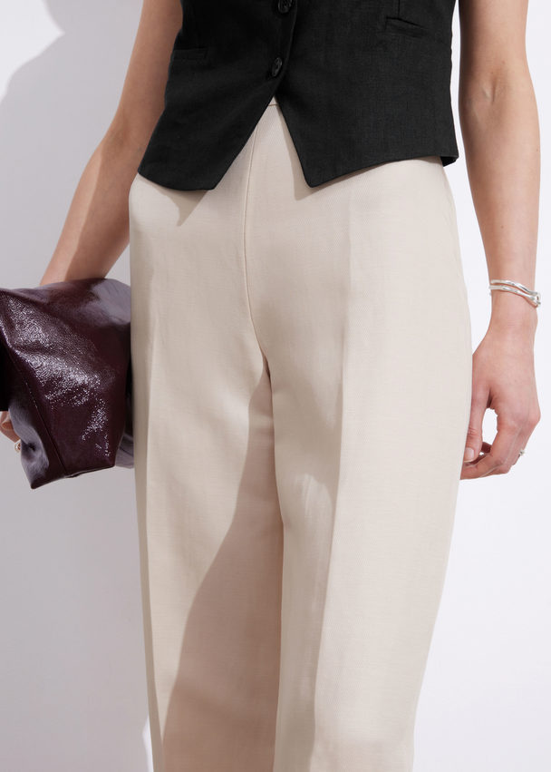 & Other Stories Wide Linen-blend Trousers Light Beige