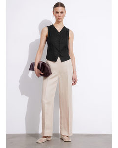 Wide Linen-blend Trousers Light Beige