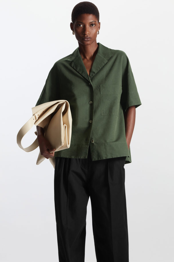 COS Oversized Linen Shirt Dark Green