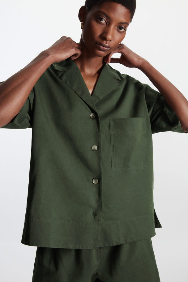 COS Oversized Linen Shirt Dark Green