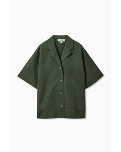Oversized Linen Shirt Dark Green