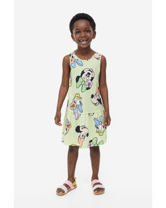 Printed Cotton Dress Light Green/minnie Mouse