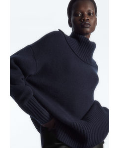 Oversized Pure Cashmere Roll-neck Jumper Navy