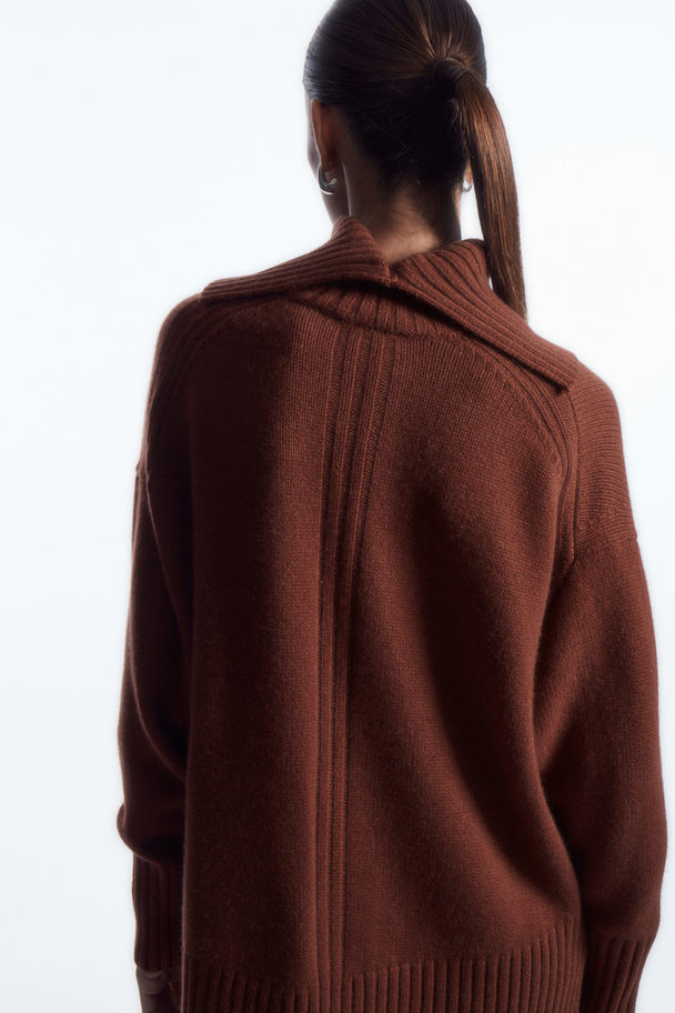COS Oversized Pure Cashmere Roll-neck Jumper Rust