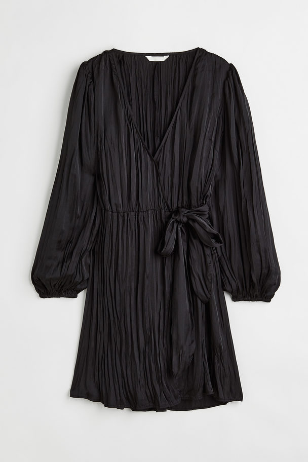 H&M Balloon-sleeved Wrapover Dress Black